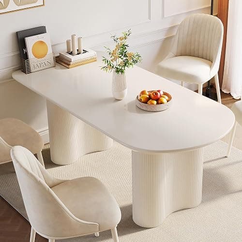 Miuuod 62,99" Esstisch, Moderner Küchentisch für 6 Personen, Indoor Esstisch für Küche, Bar, Wohnzimmer, Kleiner Raum, Cremeweiß, Nur Tisch - 160cm Nur Tisch - Weiß - Image 1