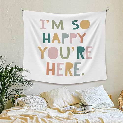 XLDLIOO Boho Classroom Tapestry, Boho Classroom Decor, Inspirational Wall Tapestry Hanging for Bedroom, I'm So Happy You're Here, Educational Welcome Tapestries Wall Decor Art for Kids Dorm Living Room Party 60x50in - 60x50in - happy thumbnail 4
