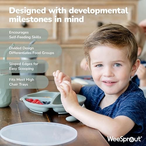WeeSprout Silicone Divided Plates (With Lids), 100% Food Grade Silicone Divided Plates for Toddlers & Kids, Dishwasher & Microwave Safe thumbnail 3
