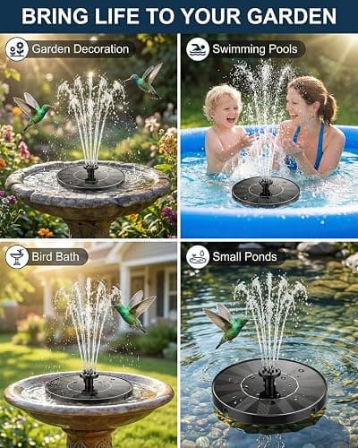 Maraiss Solar Fountain for Bird Bath, 2026 Upgrade 1.4W Solar Power Water Fountain Pump with 7 Nozzles, Free Standing Floating Powered Fountains for Garden, Pond, Pool, Birdbath (6.3 inch) thumbnail 2