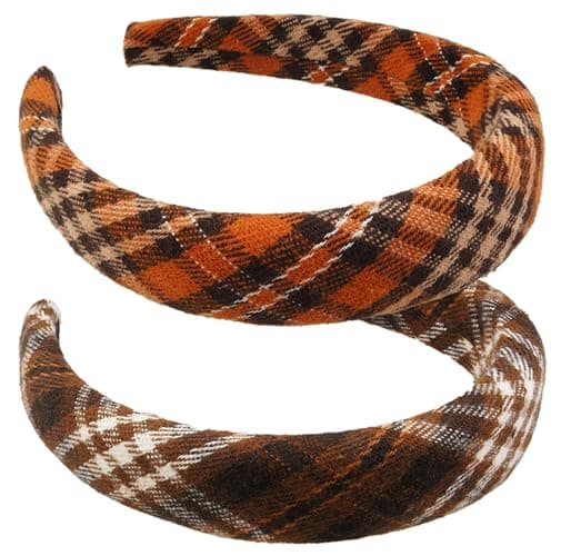 VIVIAN & VINCENT 2 Pack of Women's Headbands, Plaid Tartan | Top-knot buffalo-check hair bands pair red-black and black-white colorways for women and girls - Image 1