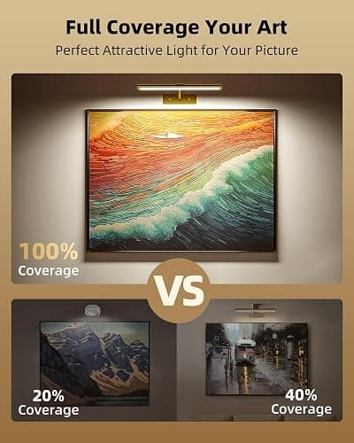 EZVALO Picture Light for Wall, 4800mAh Rechargeable Wireless Remote Lights, 16'' Dimmable Magnetic LED Art Painting Light with 3 Color Temps, Display for Gallery, Living Room, Bedroom, Hallway (Gold) thumbnail 2