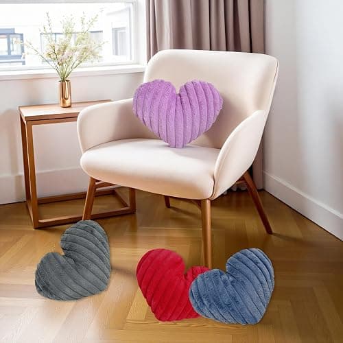 16 Inch Heart Pillow Cute Lavender Decorative Throw Pillows for Bed Couch | Heart Shaped, Fluffy Faux Plush Cushions, for Sofa Chair Bedroom Room Home Decor Aesthetic, Valentines Gift for Women Girls thumbnail 5