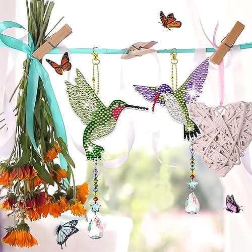 JeCuiK 6 Pcs Diamond Painting Wind Chimes Rhinestone Hummingbird Diamond Art Suncatcher Double Sided 5D DIY Diamond Painting Kits for Adults Christmas Ornament Best Gifts for Mother thumbnail 2