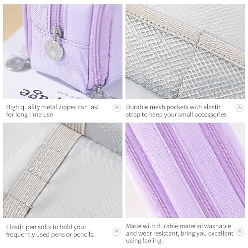 CICIMELON Large Capacity Pencil Case 3 Compartment Pouch Pen Bag for School Teen Girl Boy Men Women (Purple) thumbnail 3