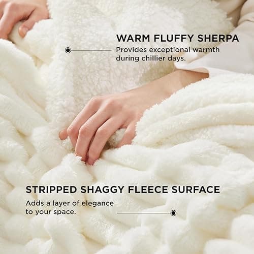 Bedsure Sherpa Throw Blanket for Couch - Super Soft, Cozy Fleece Thick Warm Blanket for Winter, GentleSoft Plush & Fluffy Throw Gift for Women, Room Decor, White, 50x60 Inches thumbnail 4