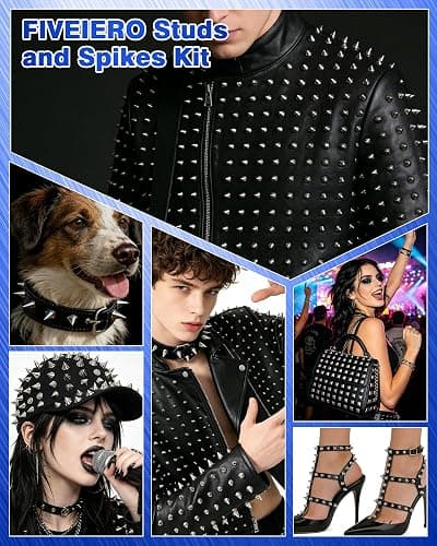 840Pcs FIVEIZERO Punk Studs and Spikes Kit for Leather Craft & Clothing | 12 Sizes Metal Spikes and Studs, Square Pyramid Studs & Round Dome Rivets, Durable & Easy to Install thumbnail 6