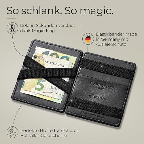 Jaimie Jacobs Flap Boy Slim Magic Wallet ohne Münzfach (Vegan Schwarz) | Dünner Geldbeutel, 8-16 Karten, Geldscheine, Magic-Flap, 0,8 cm dünn, TÜV-RFID-Schutz & echtes Leder thumbnail 3
