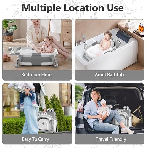 TPN Collapsible Baby Bathtub, Baby Bath Tub with Soft Cushion & Real-Time Thermometer, Baby Bathtub Infant to Toddler Tub (0-36 Months), Portable Newborn Travel Bath tub thumbnail 6
