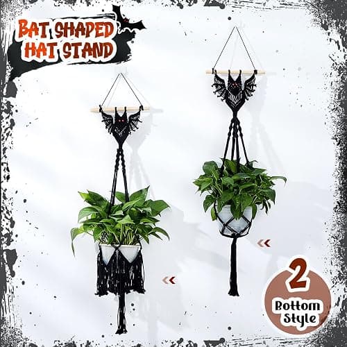Shappy 2 Packs Jute Crochet Long Plant Hanger for 3 Inch to 12 Inch Pots, Macrame Plant Holder Rope Boho Plant Hanger with 2 S Shaped Hooks for Halloween Home Decor (Black,Bat) thumbnail 5