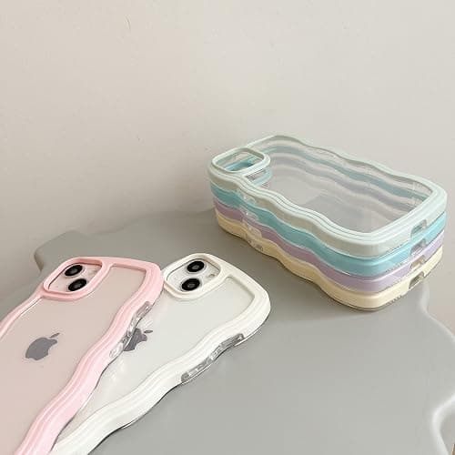 QLTYPRI Kompatibel mit iPhone 13 Hülle, iPhone 14 Transparent Case Aesthetic Curly Handyhülle Frauen Mädchen Girls Süßes Wellen Design Silikon TPU Bumper Schutzhülle - Weiß thumbnail 3