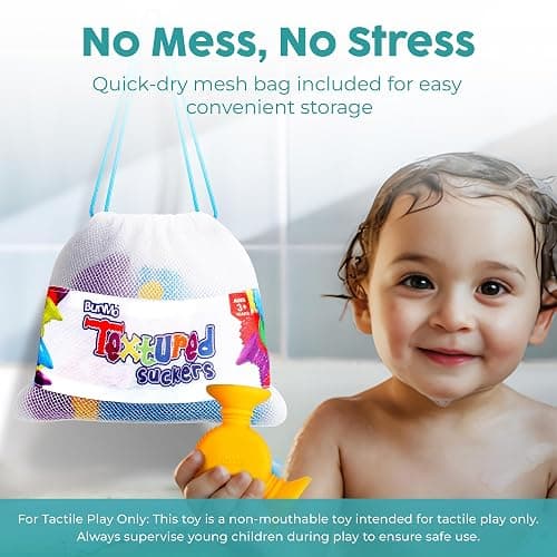 BUNMO Stocking Stuffers for Kids - Toddler Suction Bath Toys - Connect, Build, Create - Toddler Stocking Stuffers - Fine Motor Skills - Stimulating Sensory Fun - Textured 10 Pack thumbnail 6