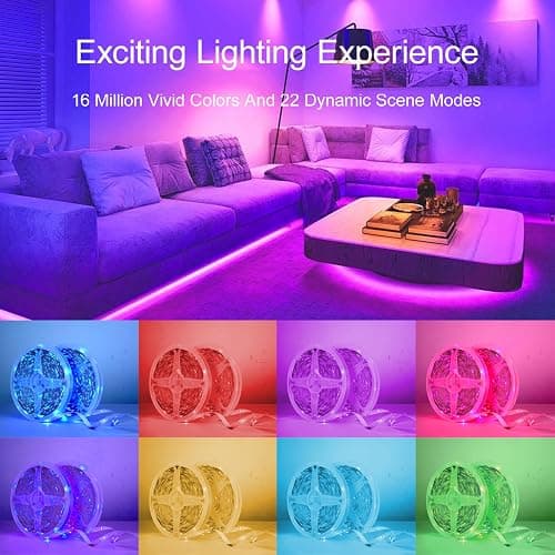 HBOWMDJIA Led Lights for Bedroom 200 FT (2 Rolls 100 FT), with Remote and Application Control RGB Color Changing LED Strip Lights, Music Synchronization, Used for Room, Family, Party Decoration thumbnail 5