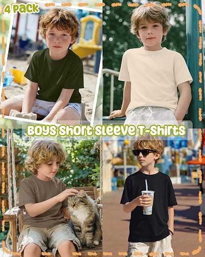 Mumucove 4 Pack Boys Short Sleeve T-Shirts 5-16 Years Crew Neck Layering Kids Casual Tops Basic Summer Loose Fit Shirts Tees thumbnail 2