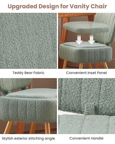 ZYKZYK Updated Vanity Chair, Storage Ottoman with Folding Back & Gold-Toned Metal Legs, Ottoman Seat with Teddy Velvet for Dressing Room Living Room Bedroom, 16" x 12.5" Inch thumbnail 8