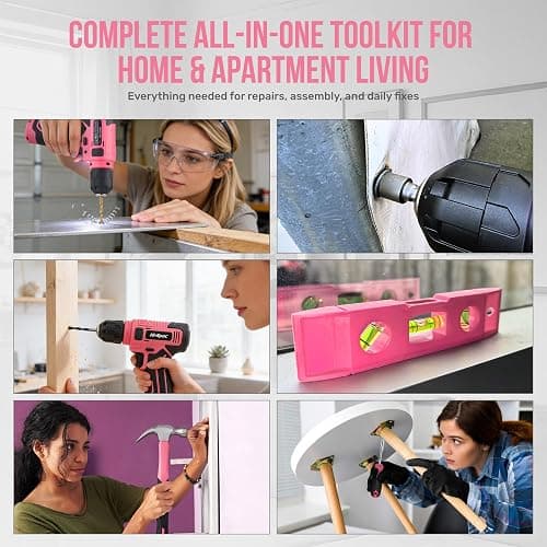 Hi-Spec 8V Cordless Drill Set & Tool Kit for Women – Ladies Complete Rechargeable Electric Power Drill Driver with Starter Tools, Compact Hand Toolbox, Pink, Ideal for Home Projects thumbnail 6
