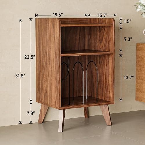 Record Player Stand, Turntable Stand with Record Storage and Charging Station & USB Ports, Record Player Table with Metal Divider, Record Stand Up to 160 Albums for Living Room, Bedroom Walnut thumbnail 2