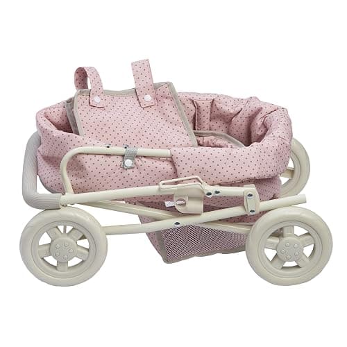 Olivia's Little World Buggy-Style Baby Doll Stroller with Retractable Canopy, Storage Underneath, Detachable Bassinet, Travel Nursery Bag, Comfortable to Push, Pink and Gray thumbnail 6