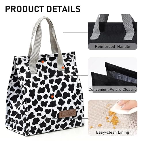 TELLUMO Lunch bag, Insulated Lunch Bag for Women Men Large Lunch Box Container Reusable Leakproof Tote for Office, Work, School, Beach or Travel (Cow-print) thumbnail 6