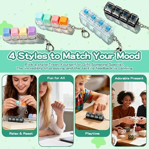 4 PCS Keyboard Fidget Click ,Keyboard Fidget Keychain 4-in-1 Keyboard Decompression Button Finger Clicker (Colorful) thumbnail 4