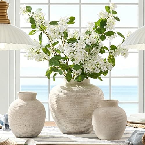 Vanselia Ceramic Flower Vase Home Decor - Farmhouse Table Vases Rustic Vintage Living Room Kitchen Bedroom Decorations for House Book Shelf Office Coffee Desk Dining Fireplace (7.4" Rustic) thumbnail 6