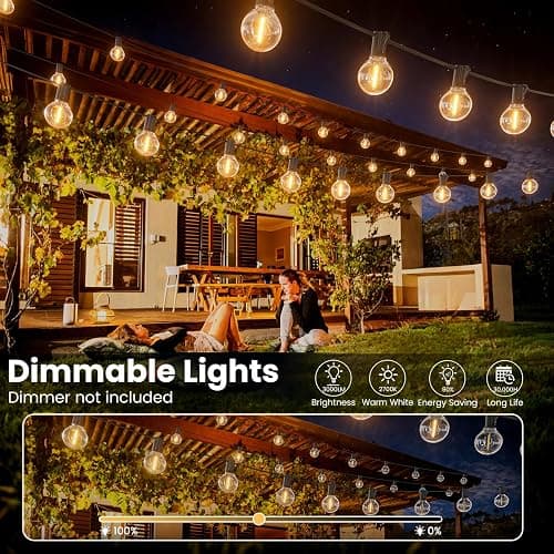 RTTY Outdoor String Lights 50ft, G40 Led Patio Globe Lights with 26pcs Plastic Bulbs, Shatterproof Waterproof Connectable Hanging for Porch Cafe Bistro Backyard Gazebo Balcony Deck Party thumbnail 6