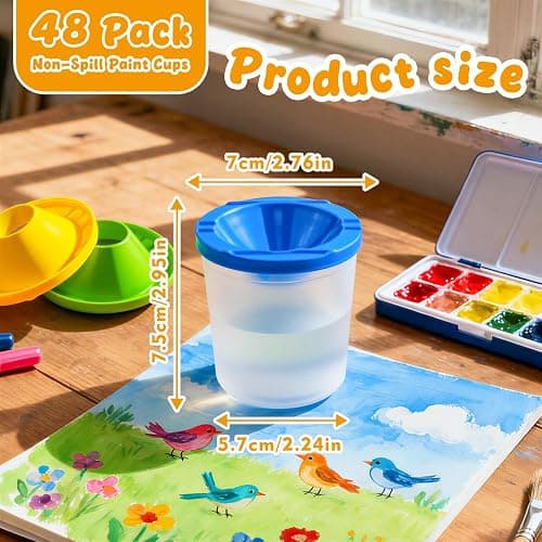 No Spill Paint Cups, 48pcs Paint Cups with Lids for Kids Suitable for Kids Paint, Spill Proof Paint Cups are Ideal for Classroom Art Supplies and Crafts, Durable Paint Cups with Lids(4 Colors) thumbnail 3