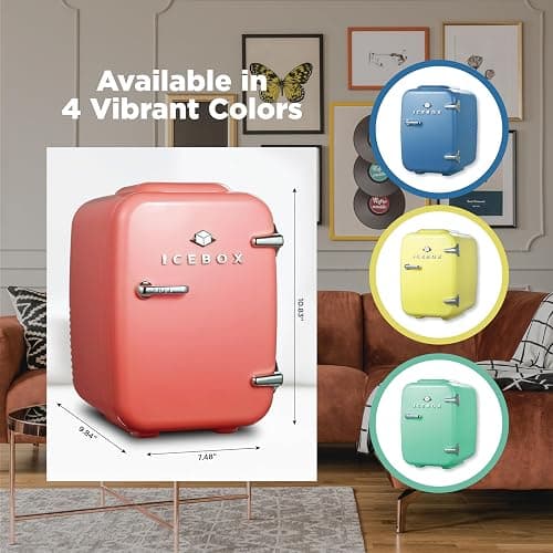 ICEBOX IBMF4BLS Mini Fridge For Bedroom, Skincare Refrigerator, Portable Cooler & Warmer for Makeup, for Office & Home, Mini (4 L / 6-Can), Blush Red thumbnail 7