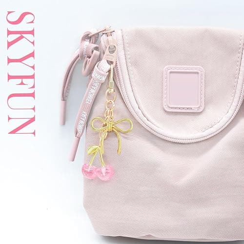 SKYFUN Tiny Cherry Keychain Cute Red Black Pink Cherry Key Chain for Women Glitter Small Bag Charms Car Keys Accessories thumbnail 5