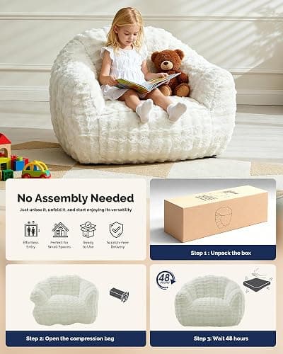 KINGYES Giant Bean Bag Chair, Fluffy Bean Bag Chair with Armrest, Memory Foam Beanbag for Adults, Beige(Pillow not Included) thumbnail 6