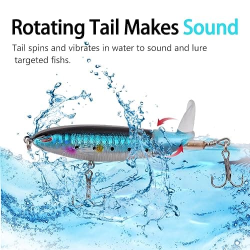 Whopper Fishing Lure for Bass, 5pcs Popper Lures Plopper Floating Pencil Bait with Rotating Tail Treble Hooks for Pike Catfish Bass Saltwater Freshwater thumbnail 3