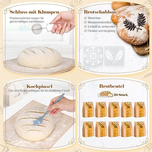  Sauerteig Starter Set, 25cm & 23cm Gärkorb Brot Backen, Sauerteig Starter Set Mit Sauerteig Starterglas, Brot Backen Startver Großes Geschenk Für Anfänger, Erfahrener Bäcker thumbnail 5