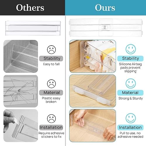 Vtopmart 12 Pack Drawer Dividers for Clothes, 4" High 10.2"-16.5" Adjustable Expandable Dresser Drawer Organizer, Clear Plastic Separators for Dresser, Baby Clothing, Underwear, Cosmetic, Toiletries thumbnail 9