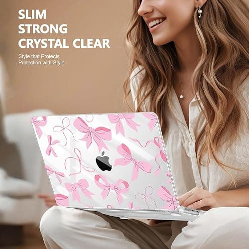 May Chen Compatible with M4 MacBook Air 15 Inch Case 2025 2024 2023 A3241 A3114 A2941 M3 M2 with Liquid Retina Display & Touch ID, Protective Plastic Hard Shell Cover - Pink Bows thumbnail 4
