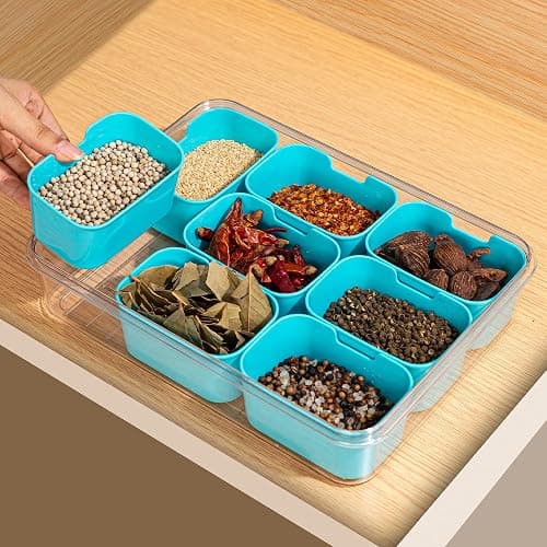 WACOI Divided Snack Serving Tray with Lid and Handle Travel Snackle Charcuterie Container Portable Storage Organizer for Candy, Fruits, Nuts, Snacks, Party, Picnic (1pack, Lake blue) thumbnail 6