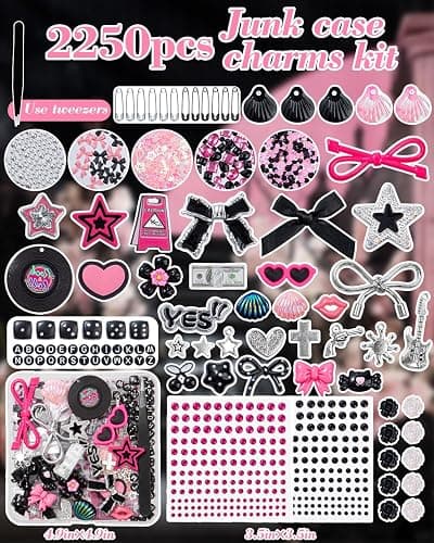 Junk Phone Case Charms Kit,Charms for Junk Cases,Kawaii Bow, Letter Beads, Nail Accessories, Flatback Resin, Cute Aesthetic Big Decor for Personalization thumbnail 2