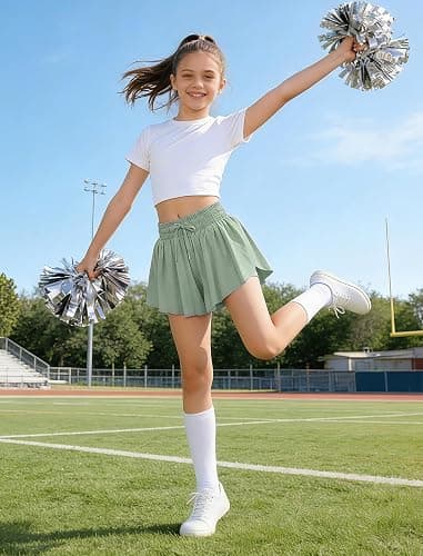 EXARUS Girls Butterfly Shorts Athletic Flowy Cheer Dance Skorts Teen | Gymnastics Tennis Skirts Running Tween Flutter Sports Workout Youth 2 in 1 Gym Preppy Clothes Tumbling Outfis Kids 6-14Y thumbnail 3