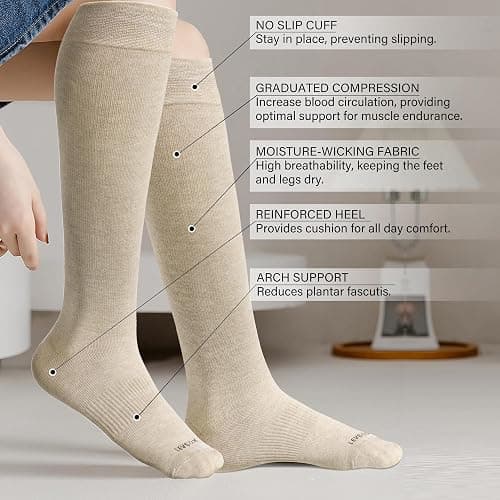 LEVSOX Viscose Made from Bamboo Compression Socks for Pregnant Women 20-30 mmHg Knee High Cute Mens Supports Socks for Travel thumbnail 2