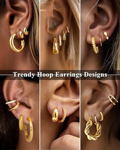 Adoyi 9 Pairs Gold Hoop Earrings Set for Womens Twisted Huggie Hoops Earrings 14K 18K Gold Plated for Girls Valentines Mother's Day Birthday Gifts Lightweight thumbnail 4