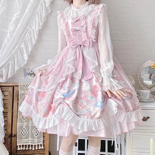 Packitcute Teens Lolita Prinzessin Party Kleid Kawaii Bunny Print Schleife Rüschen Ärmellos A-Linie Niedliche Kleider Cosplay Kostüm thumbnail 3