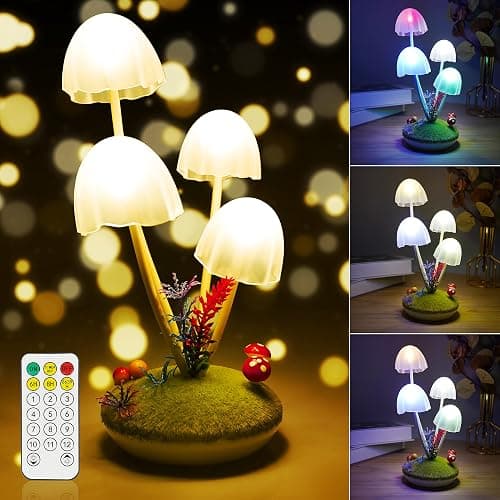 Mushroom Lamp Cute Night Light, Rechargeable Mushroom Decor Small Table Lamps, Dual-Colors Bedside Lights with Dimmable Remote & Timer, Gift for Kids Teen Girls Bedroom, Indoor Living Room Decorations - Image 1