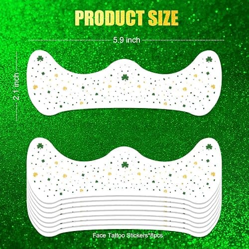 Ovasorve St Patricks Day Accessories Metallic Gold & Green Shamrock Freckles Temporary Tattoos - Shimmer Foil Clover Face Stickers for Women Girls, Waterproof Sparkle Irish Party Makeup (8 Sheets) thumbnail 7