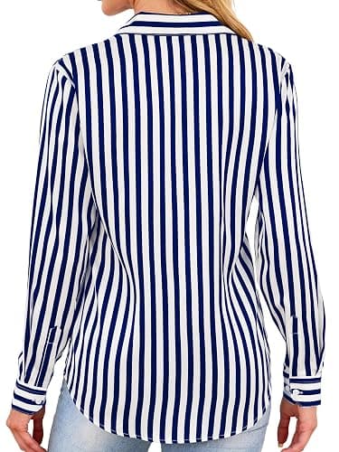 Wrinkle-Resistant Women Silky Button Down Shirts Fashion Printed Long Sleeve Blouse Dressy Casual Tops thumbnail 3