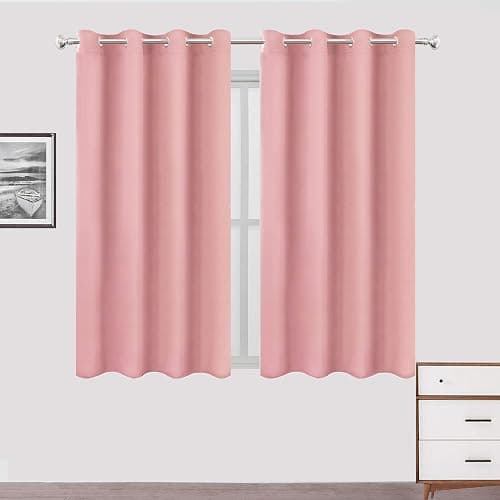 LEMOMO Pink Blackout Curtains/52 x 45 Inch Length Kids Curtains/Set of 2 Panels Grommet Bedroom Curtains for Living Room Curtains - Image 1