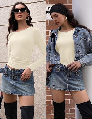 Ekouaer Long Sleeve Shirts for Women 3 Pack Scoop Neck Fitted Tops Thermal Undershirt Stretch Base Layer Soft Tee XS-XXL thumbnail 3