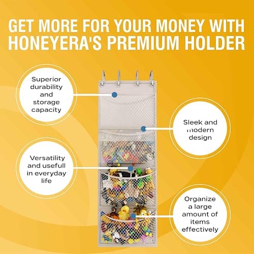 Honeyera The Original Stuffed Animal Storage (Patented) - Over Door Organizer for Stuffies, Baby Ideas Holder, Toy Plush Hammock Hanging Net Big Girls Toddler Large Bag Animals Stuffy Behind thumbnail 2