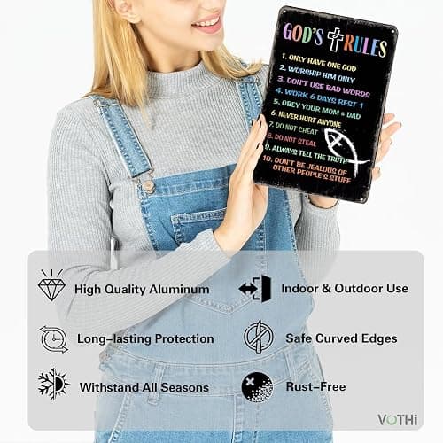 VOTHI Ten Commandments Metal Signs, Religious Bible Verse Wall Art,8x12 In | Aluminum,Christian Scripture, Home Decoration Sign, Boys Girls Bedroom thumbnail 4