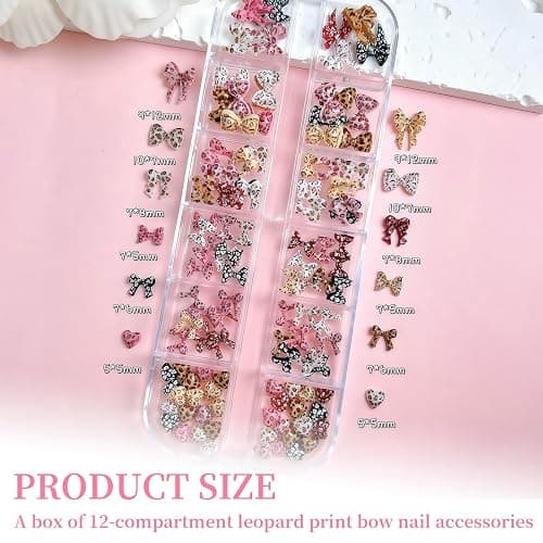 Dermalyx 12 Fächer Box Nageldekoration, Leopard Schleifen Y2K Resin Nail Art DIY Zubehör, Hotfix Strasssteine, Kristalle für Nägel, Rhinestones Set mit Applikator thumbnail 3
