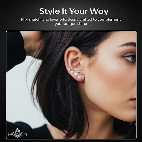 Art and Molly 14K Solitaire Gold Earring Solid 14-Karat Round Cubic Zirconia Stud Earrings with Screw-Back, CZ Studs with Gift-Ready Box thumbnail 9