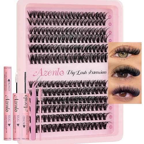 Azenlo Lash Extensions 40D+60D Cluster 240pcs DIY Wispy Lash Clusters 10-16mm Eyelash Clusters for Beginners At Home Individual Thin Band Lash Kit (40D+60D Kit) - Image 1